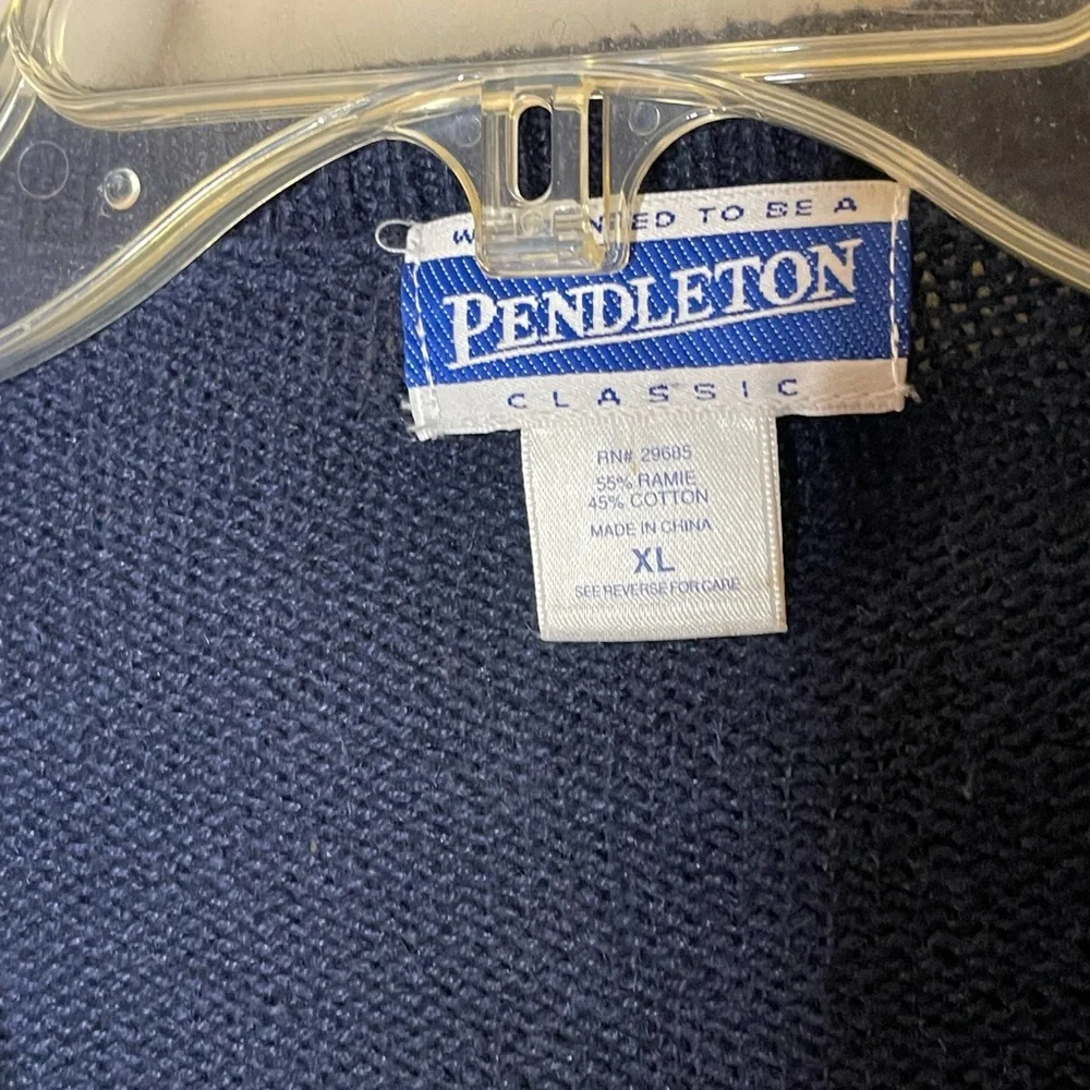 Pendleton Navy Cardigan with Floral Embroidery Vintage - Picture 3 of 4